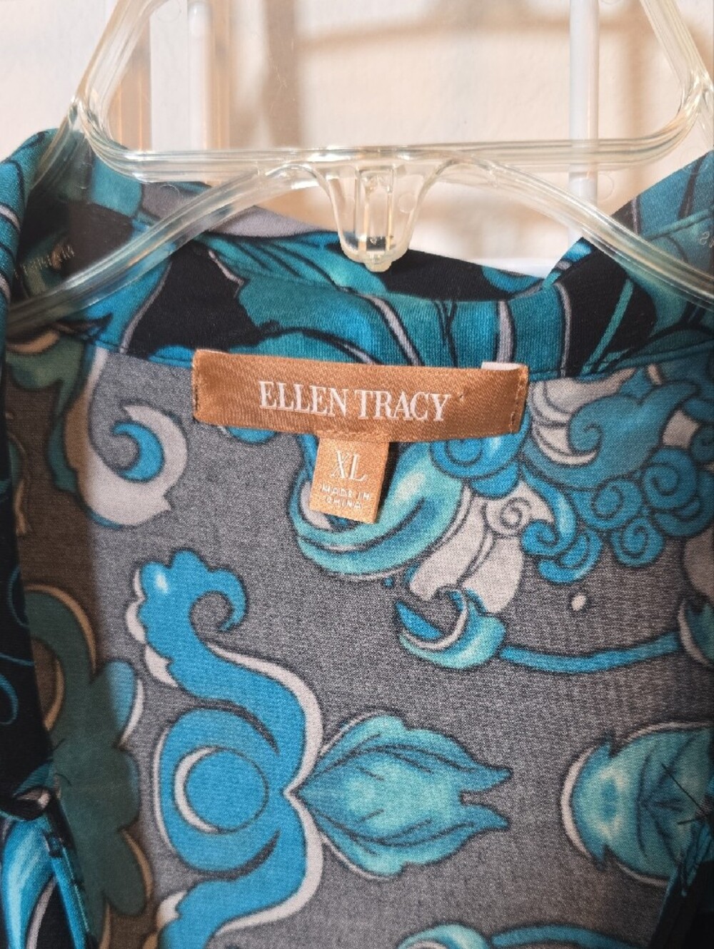 Ellen Tracy Boho Black & Teal Patterned Wrap Midi Dress Size XL NWT - Picture 2 of 16
